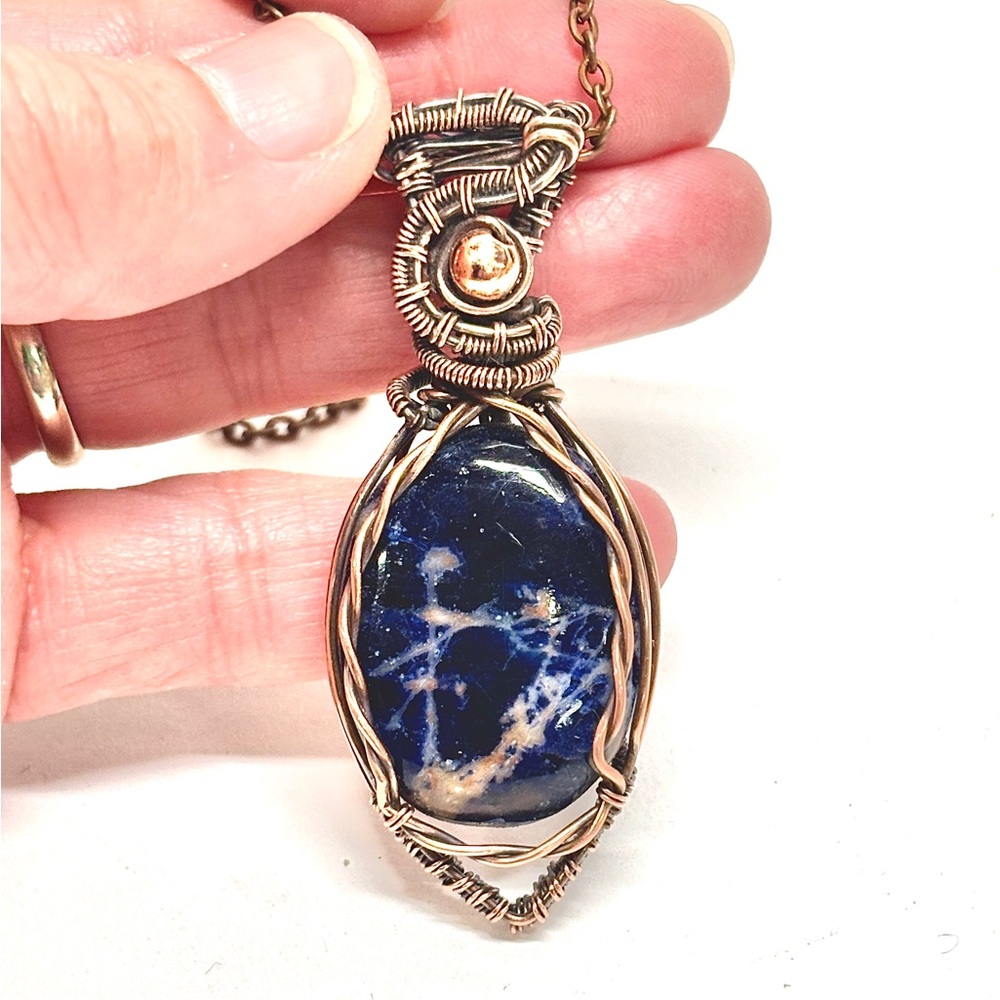 HAND CRAFTED Sodalite Wire Wrapped Copper Pendant Necklace, HandmadeJewelry Gift